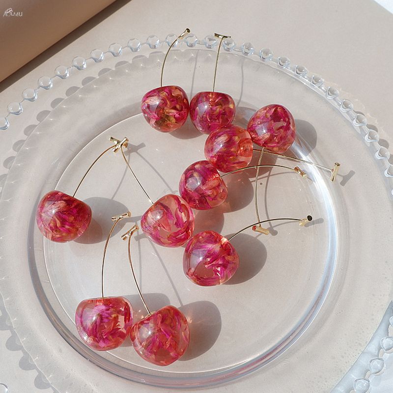 Cherry dried flower long earrings