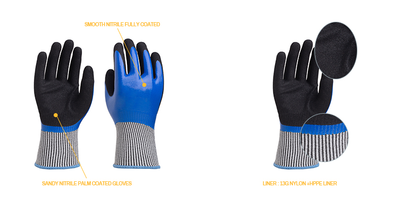 Double nitrile anti-cut coated gloves | Double nitrile gloves | Anti-cut coated gloves