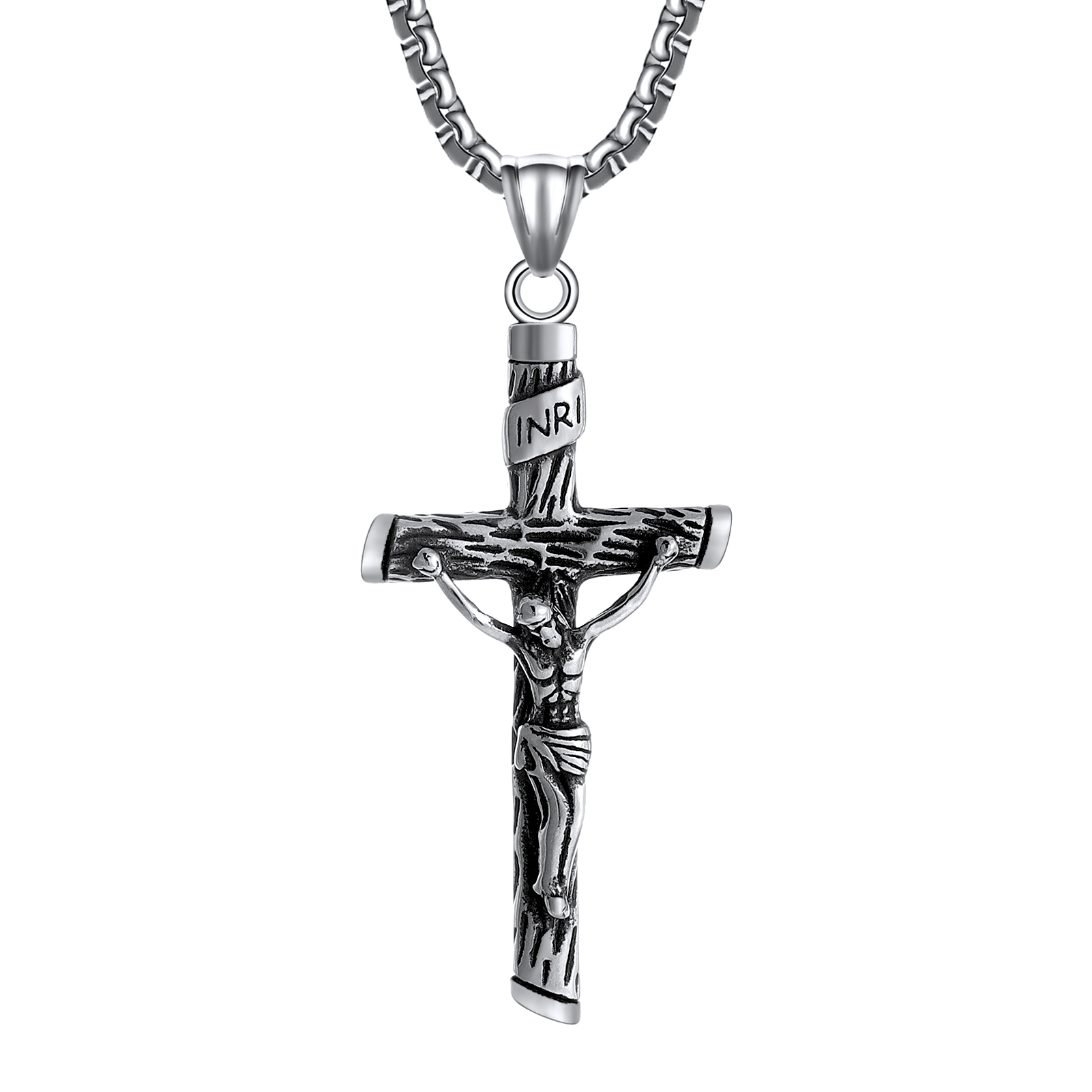Stainless Steel Catholic Jesus Cross Necklace