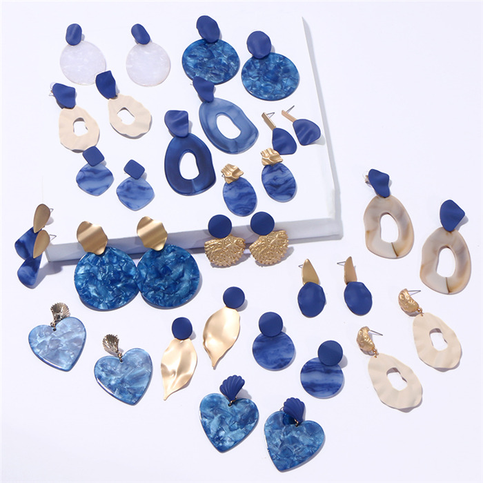 Blue Gold Geometric Acrylic Earrings