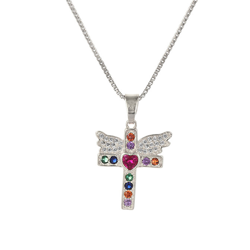 CZ cross with Angel Wings Necklaces