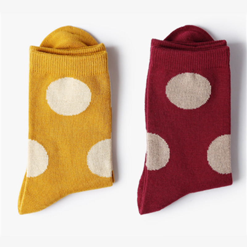 Women multi color dot pattern cotton crew socks