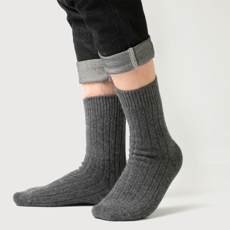 Warm terry wool elastic business mens long solid color merino wool socks