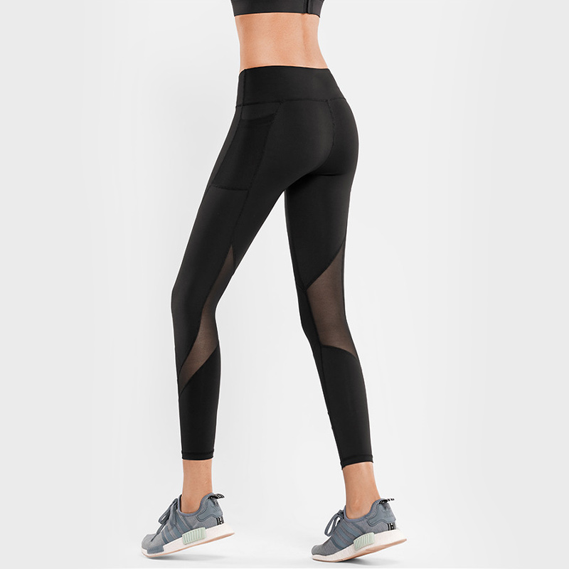 High waist yoga pants with side and inner pocket sports plainleggings