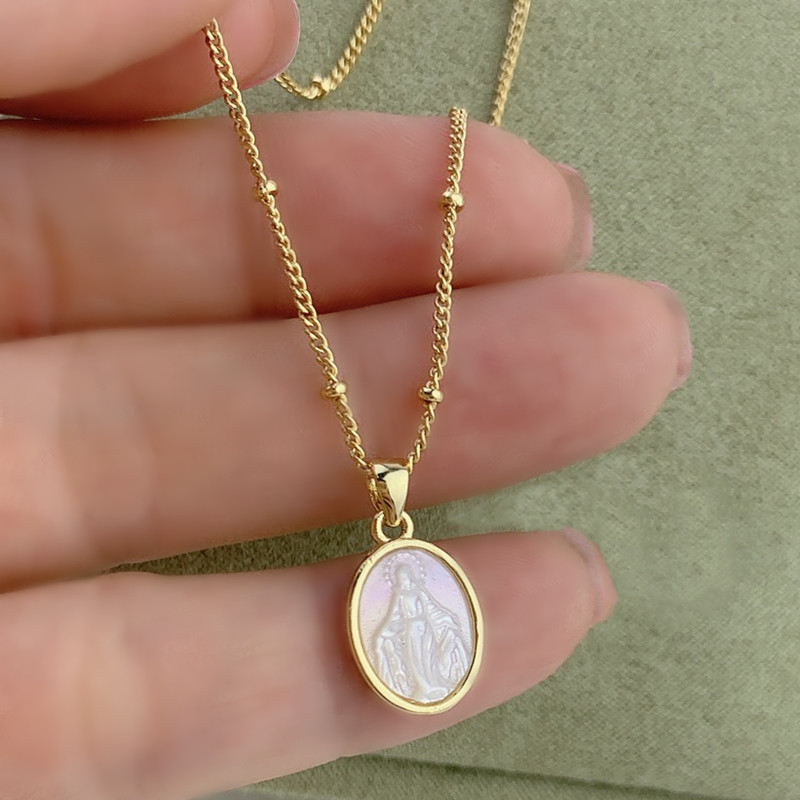 Small Oval Virgin Mary Medal Necklace