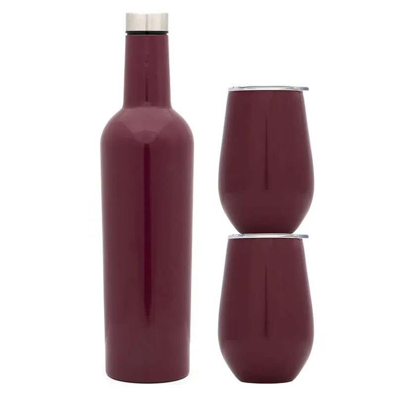 Customized stainless steel insulation 25 ounce glass and two 12-ounce red wine bottles, with a luxury gift box S01-0208 glam camp