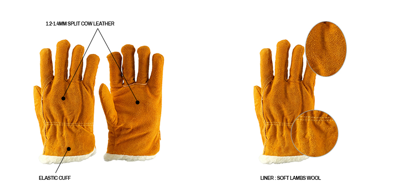 Insulated Leather Work Gloves,Lined Leather Work Gloves,Yellow Leather Work Gloves