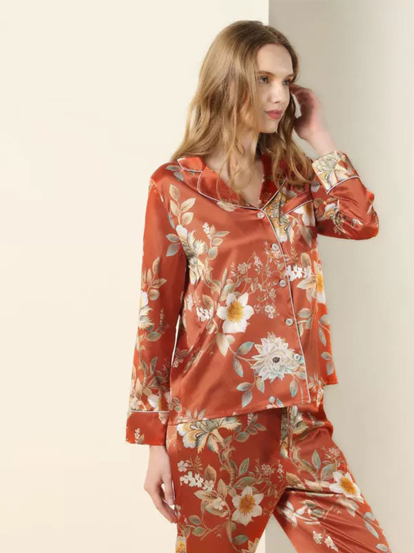 Printed 100% Silk Lady Pajama Set | Printed Silk Pajama | Lady Pajama Set