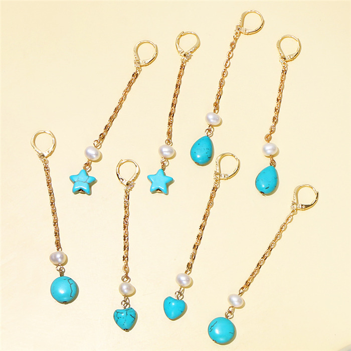 Turquoises Metal Pearl Shell Earrings