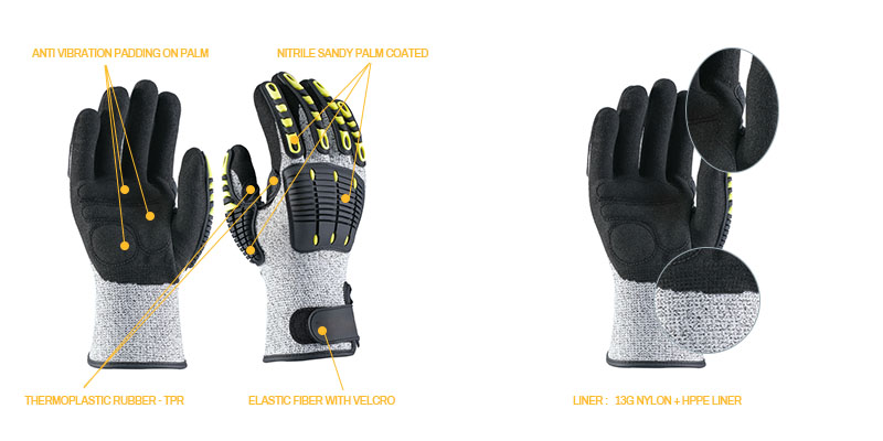 13G HPPE gloves | Anti-cut gloves | Nitrile sandy coated gloves