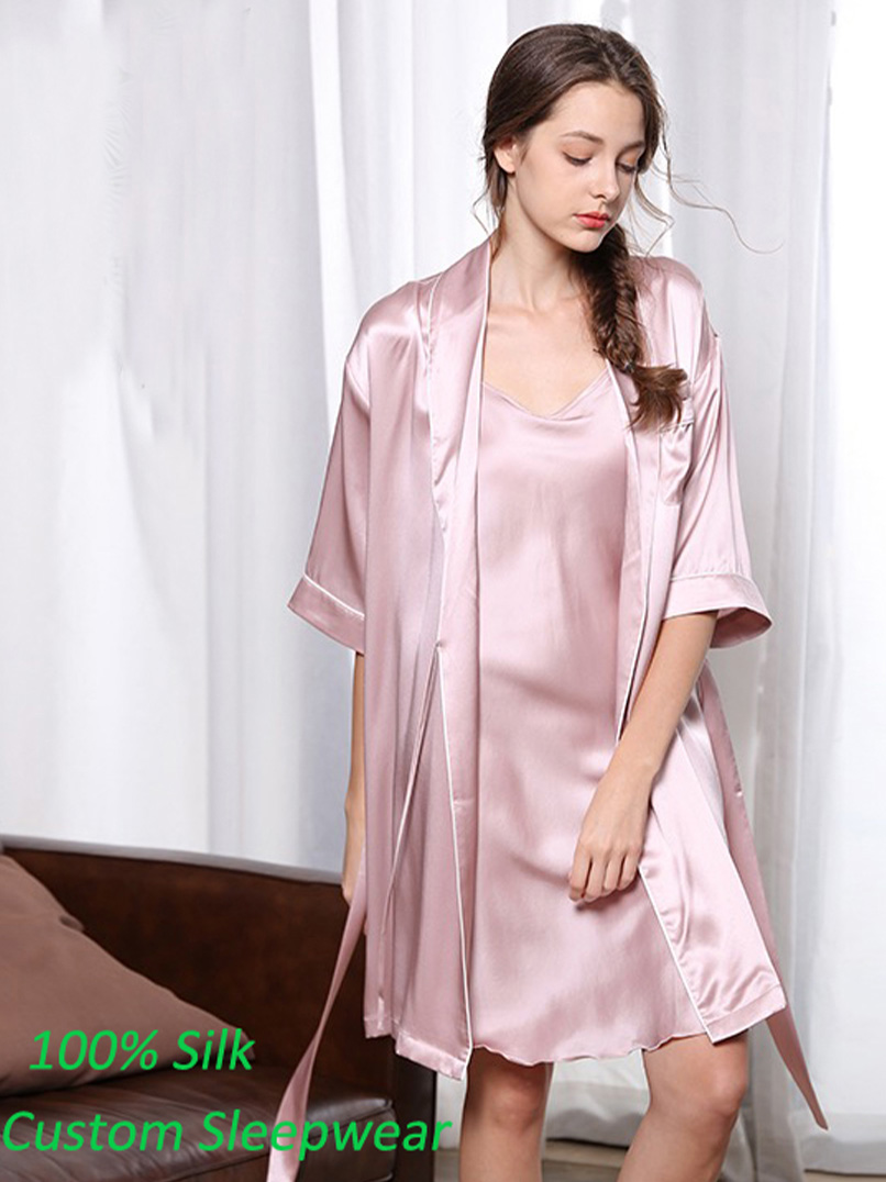 Pure Colour Short Style With Oblique V-Neck Kimono Robes | Short Style Silk Robe | Pure Colour Short Style