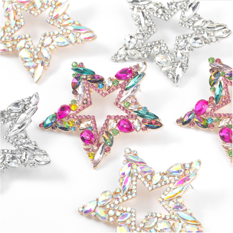 Colored Crystal Rhinestone Star Stud Earrings