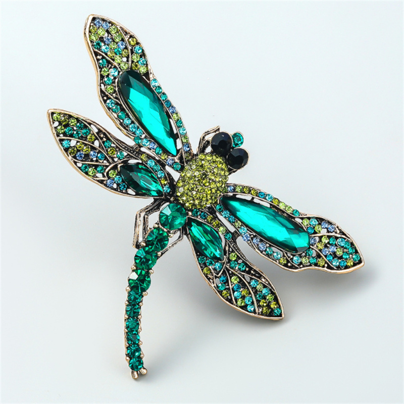 green diamond black enamel dragonfly brooches pin