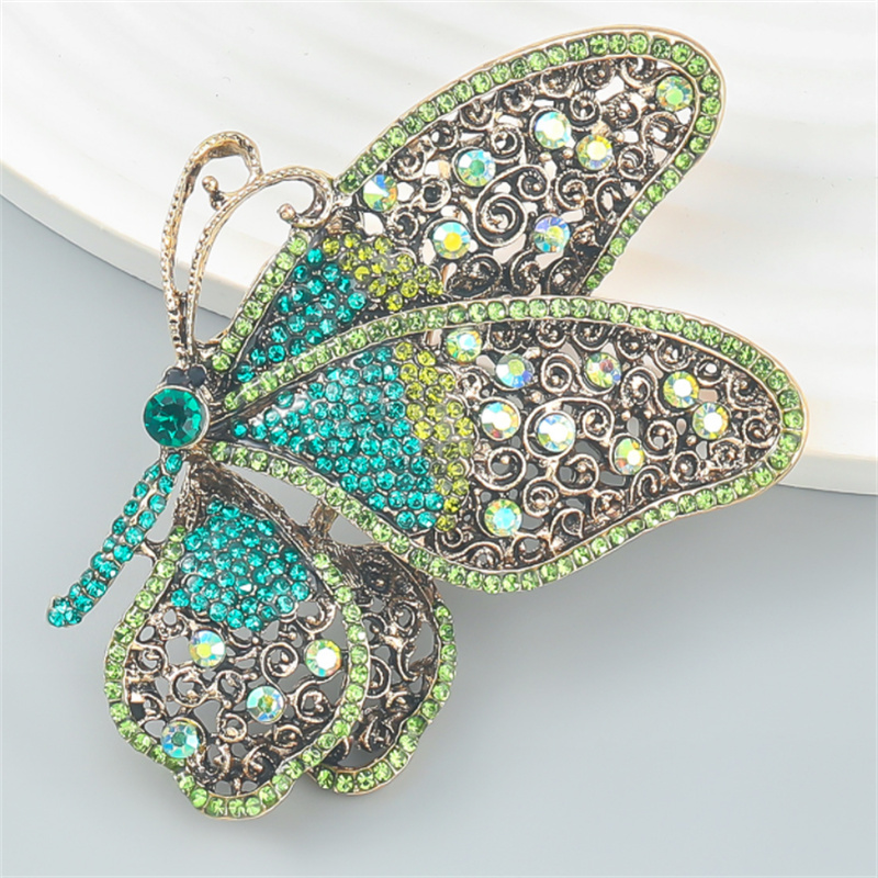 Green Rhinestone Butterfly Lapel Pin