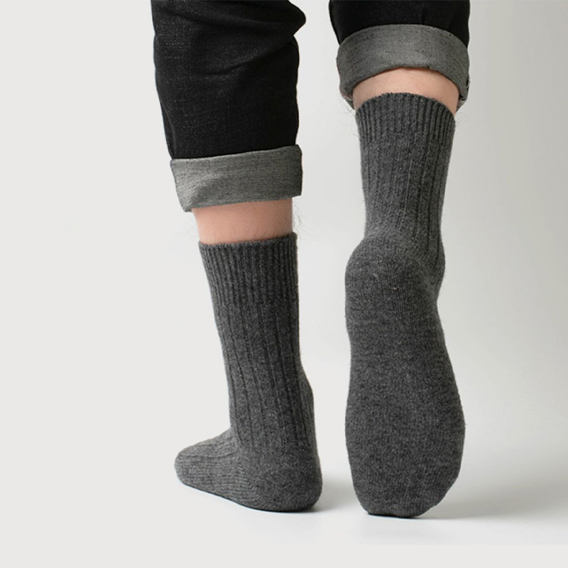 Warm terry wool elastic business mens long solid color merino wool socks