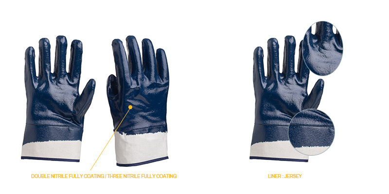 Safety cuff Heavy nitrile gloves | Heavy nitrile fully coated gloves | Fully coated gloves