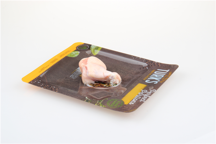 Skin packaging material of tray