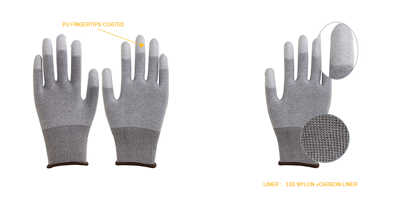 PU palm coated gloves | Anti static carbon gloves | Gloves