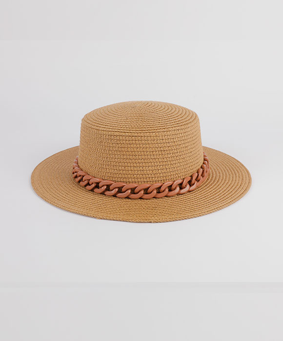 Leather Chain Wide Cap Straw Women Bucket Hats