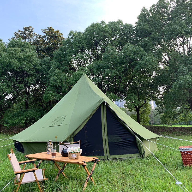 Army green bell tent glam camp