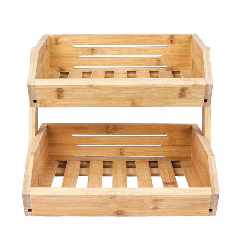 2-Tier Bamboo Fruit And Vegetables Bowl for Kitchen Counter