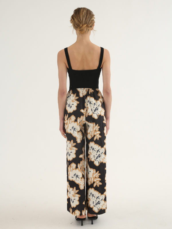 Black Floral Splicing Dress