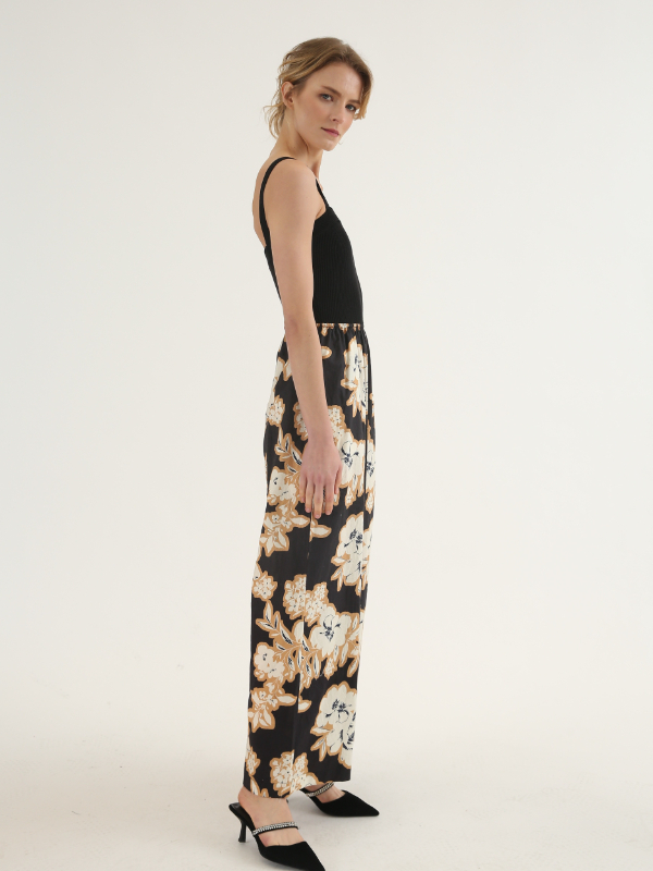 Black Floral Splicing Dress