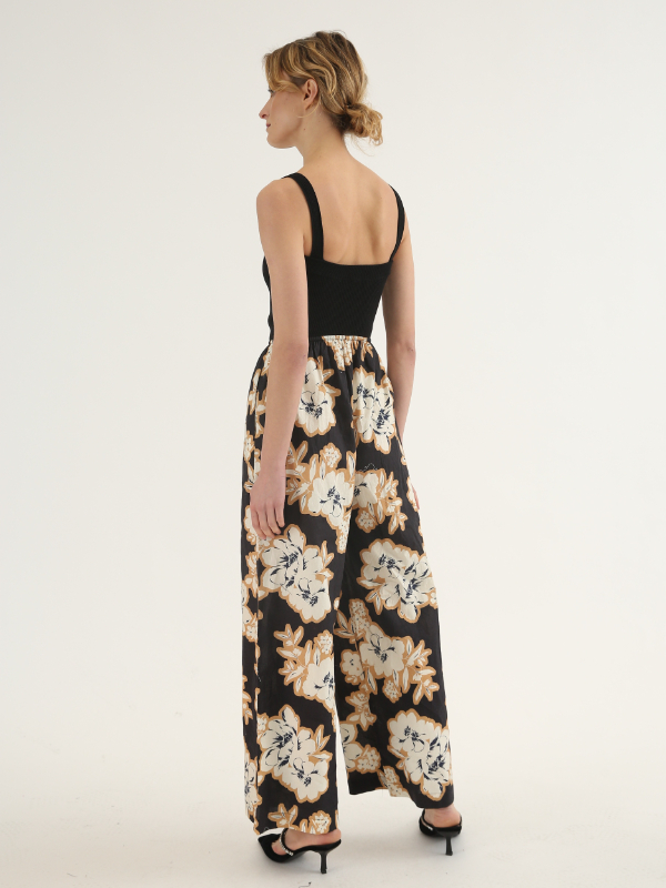 Black Floral Splicing Dress