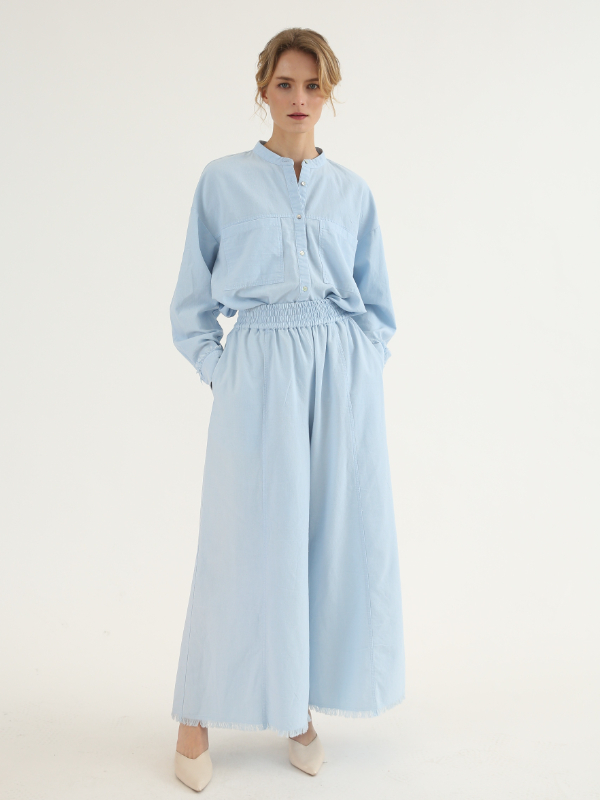 Blue Casual Cotton Linen Suits Set