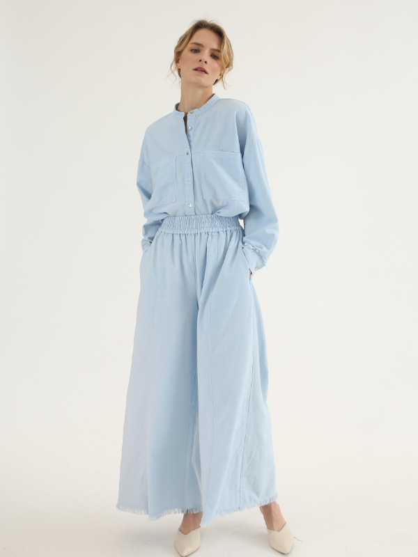 Blue Casual Cotton Linen Suits Set