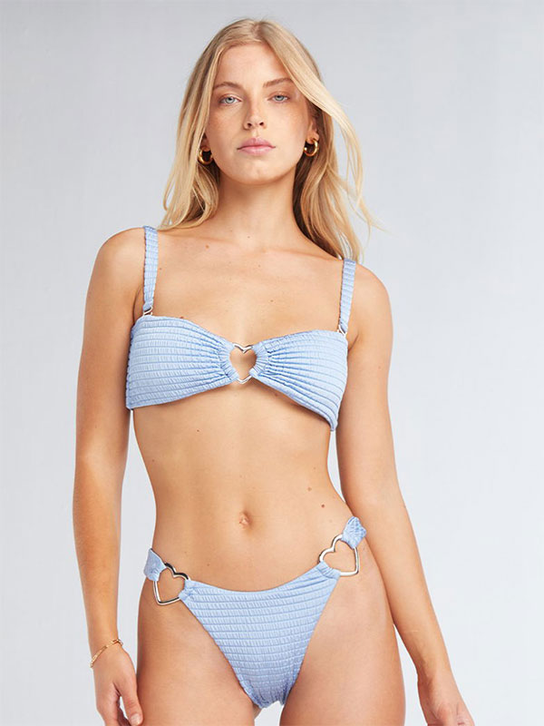 Blue Love Metal Ring Bikini Set