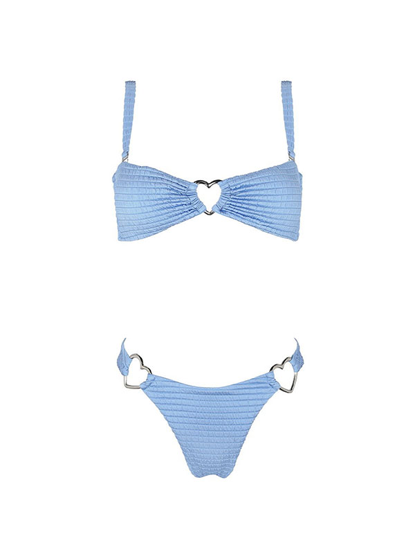 Blue Love Metal Ring Bikini Set