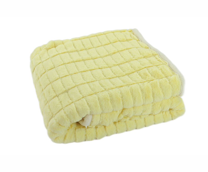 Bright yellow rectangular rabbit fur double blanket