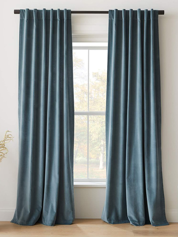 Cotton velvet curtains - marine