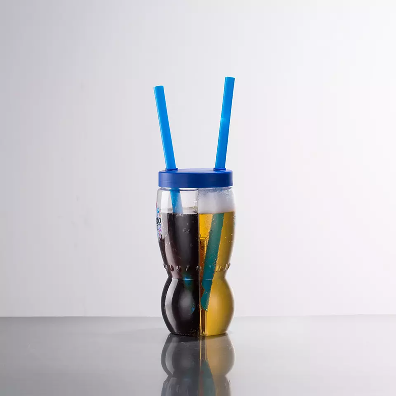 Couple drinking tumbler twin split cup with 2 straw