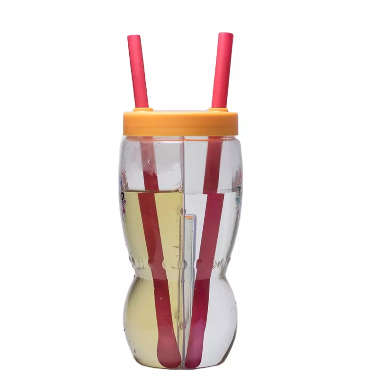Couple drinking tumbler twin split cup with 2 straw
