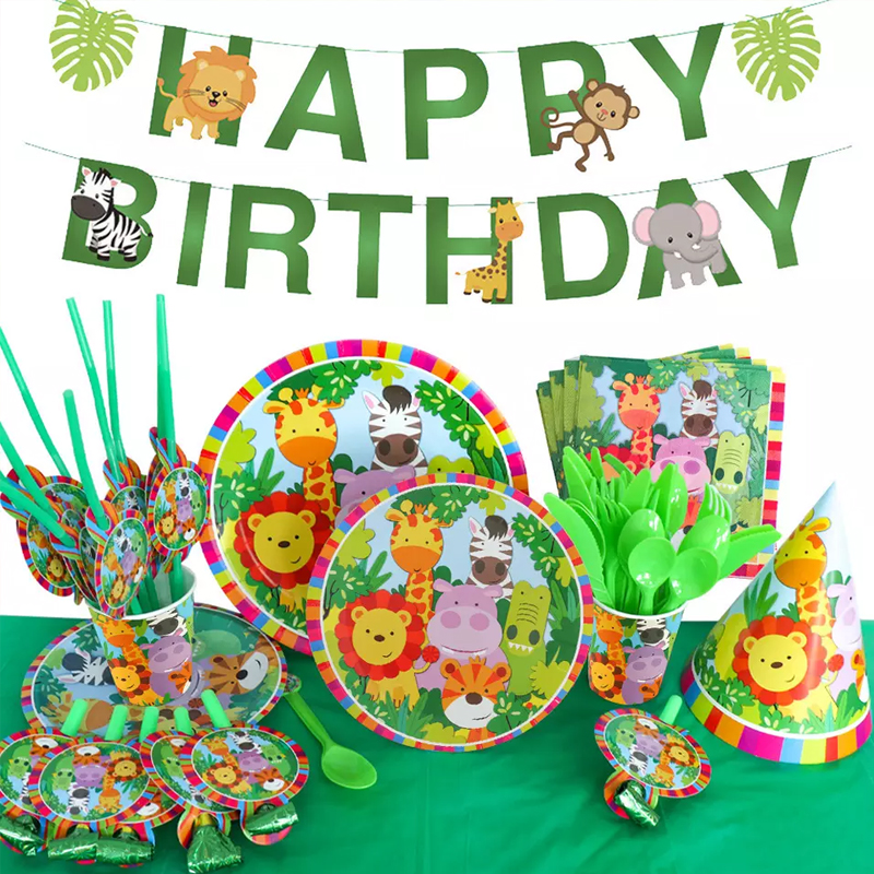 Disposable Jungle Animal Happy Birthday Party for Kids Party supplies