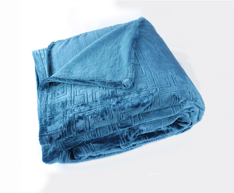 Royal blue embossed single layer flannel blanket 1030228