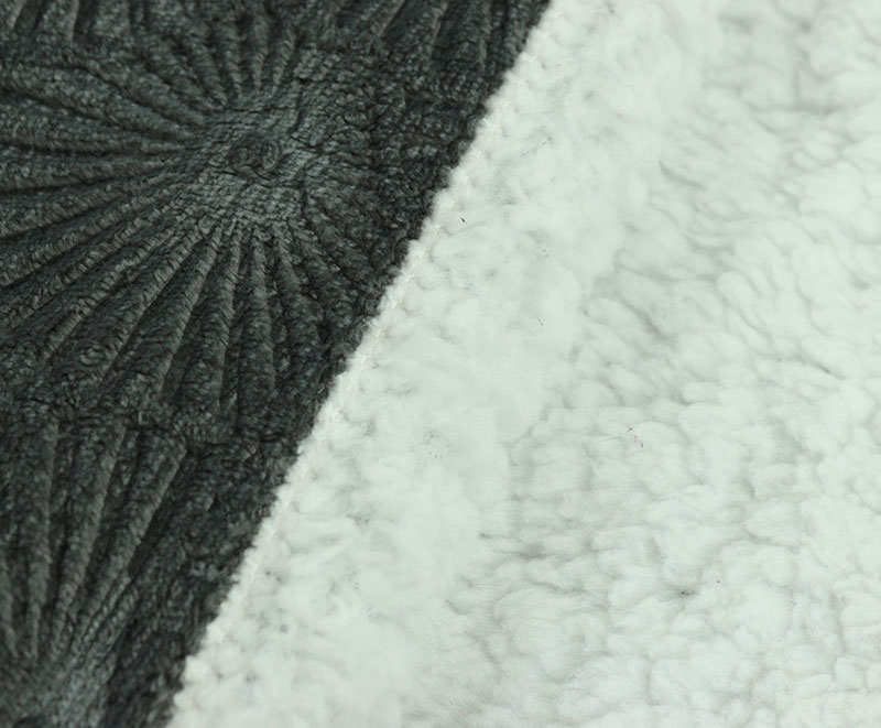 Dark grey dandelion embossed flannel with sherpa blanket 07