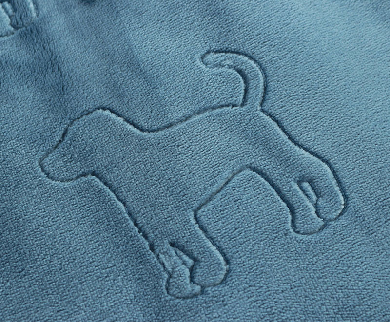 Blue double sided dog print embossed flannel with sherpa blanket 09