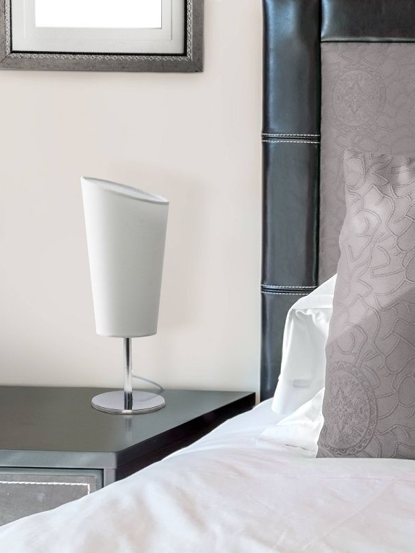 Mini table lamp with angled fabric shade white - simple designs