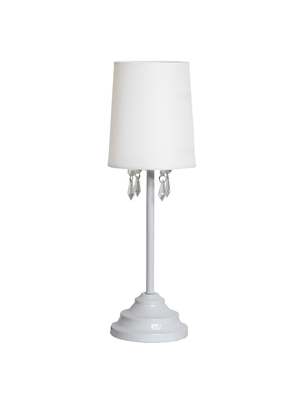 Table lamp with fabric shade and hanging acrylic beads white - simple designs