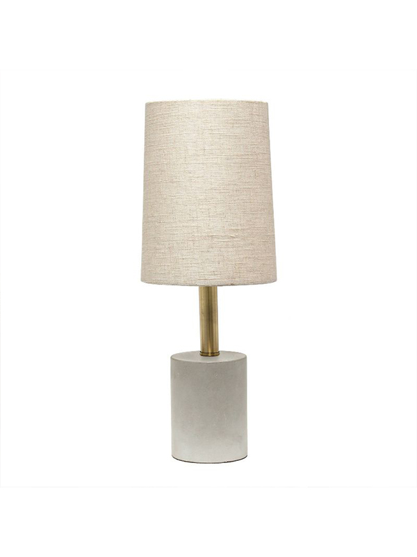 Concrete table lamp and linen lampshade antique brass