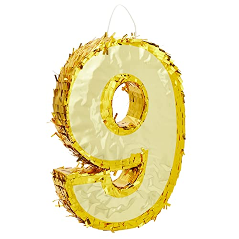 Gold Foil Number 9 Pinata for 9th Birthday Party Decorations