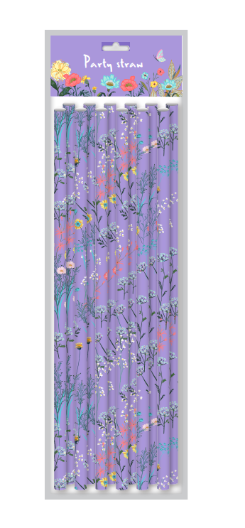 Mother's day purple flower pattern paper straw HM010