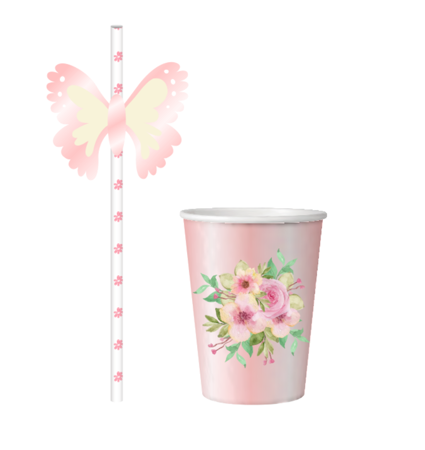 Butterfly Straw paper cup set HP017