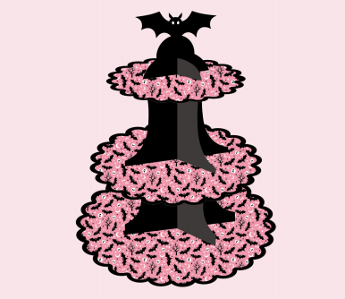 Halloween Pink and Black Bat Cake Stand HW-022