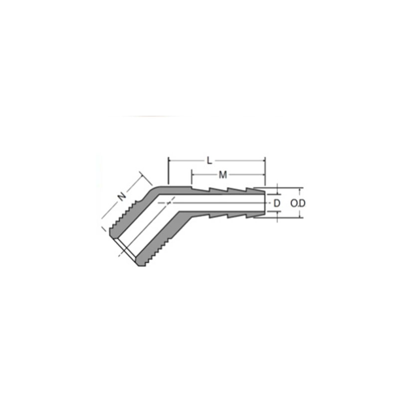 e brab & polyethylene tubing hose barb 45° elbow