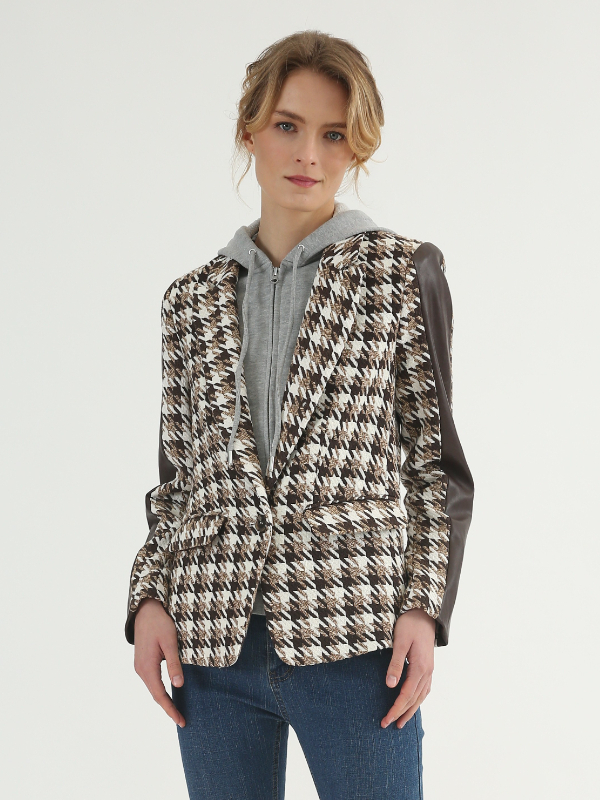 Houndstooth Lattice Blazer with removable hoodie