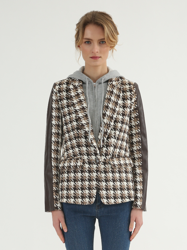 Houndstooth Lattice Blazer with removable hoodie